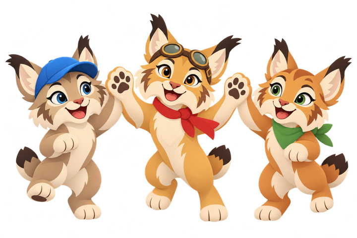 Three young lynxes cheering together